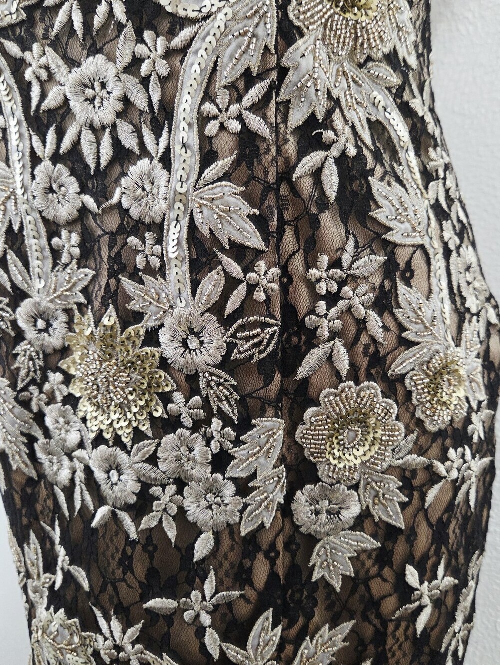 Sue Wong Nocturne beaded floral embroidered strapless mini dress gold women's 6 - Picture 4 of 6
